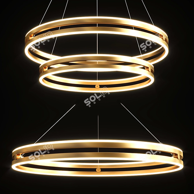 Sleek Black Gold Rings Chandelier 3D model image 1