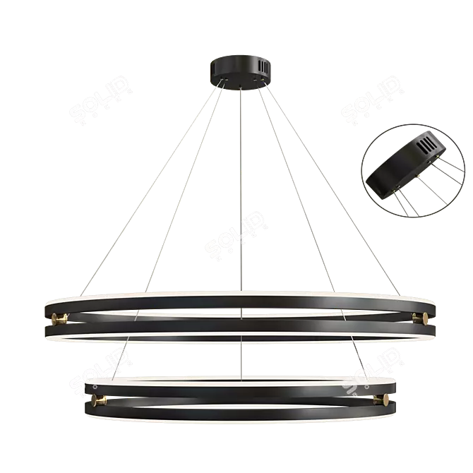 Sleek Black Gold Rings Chandelier 3D model image 8