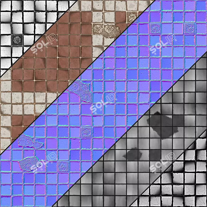 Seamless PBR Sidewalk Tiles 3D model image 6