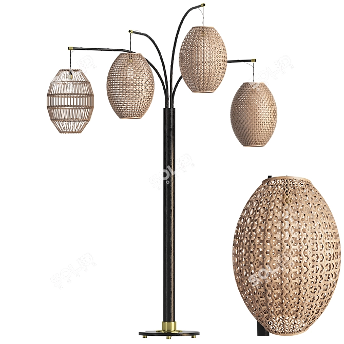 Natural Wicker Floor Lamp 3D model image 1