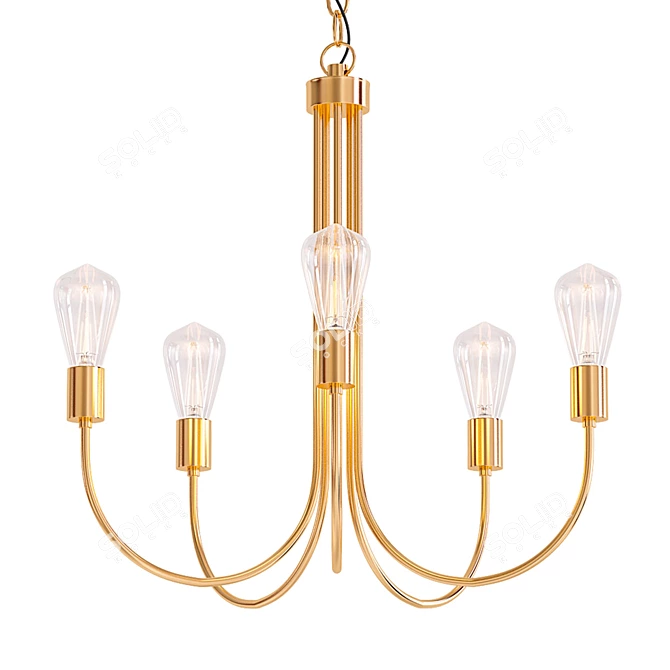 Glam Gold Chandelier: Modern 5-Light 3D model image 1