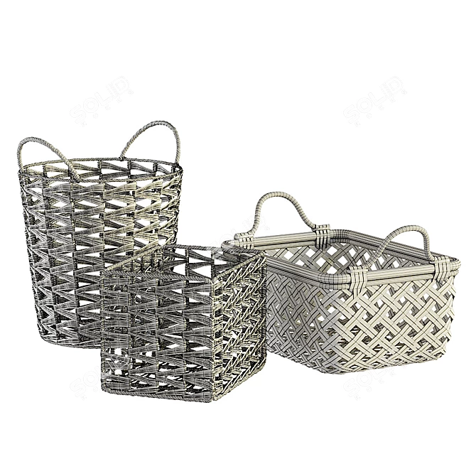 Scandinavian Style Rattan Baskets Set 3D model image 5