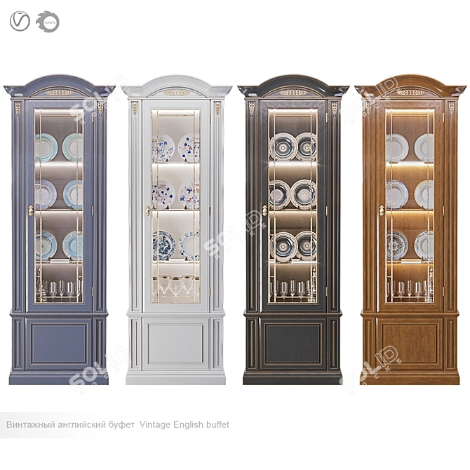 Antique English Buffet Sideboard 3D model image 1