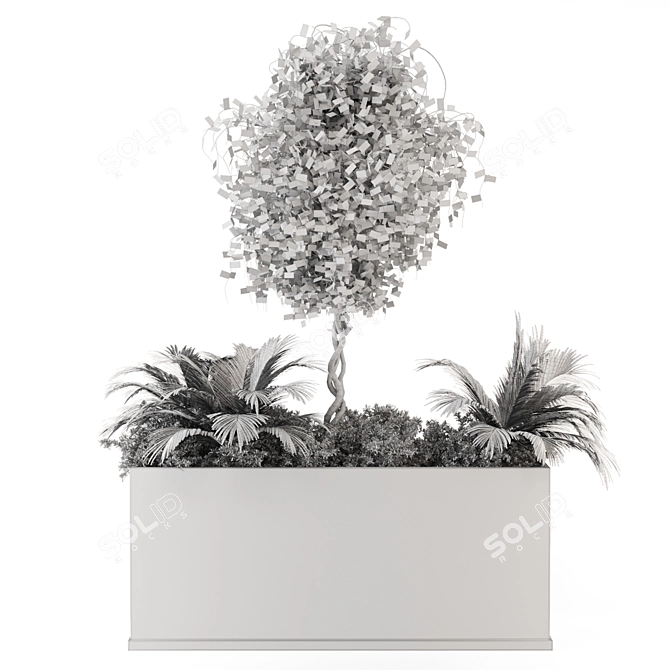 Outdoor Succulent Plants in Concrete Pot 3D model image 7