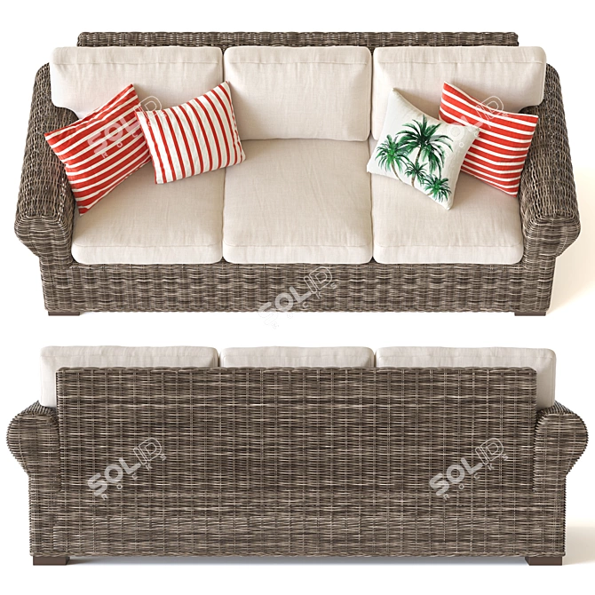 Huntington Wicker Roll Arm Sofa 3D model image 2