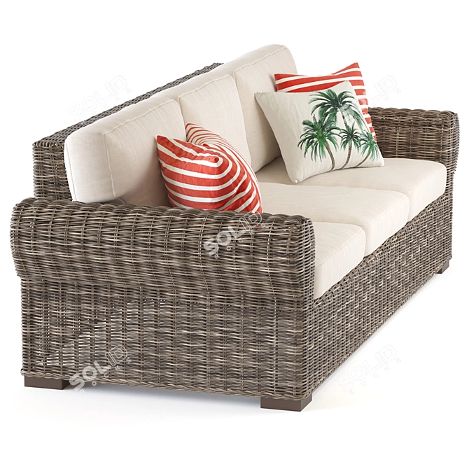 Huntington Wicker Roll Arm Sofa 3D model image 3