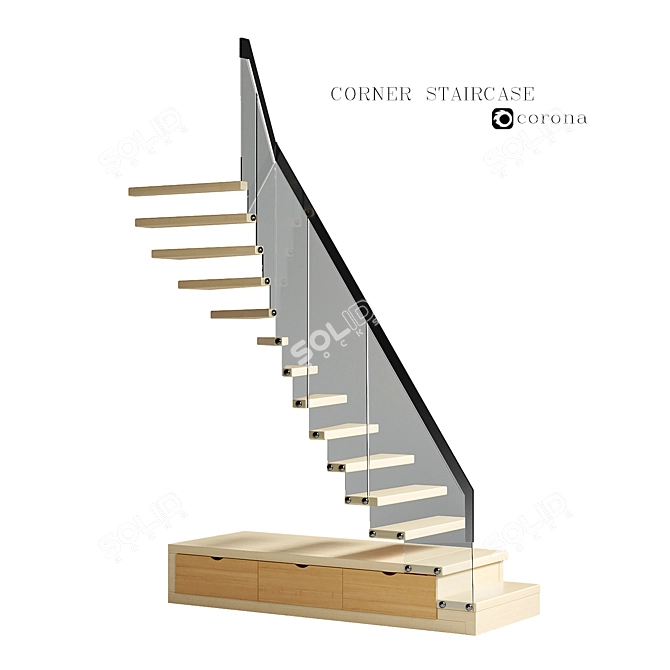 Title: Corner Staircase - Sleek Metal and Wood Design 3D model image 1