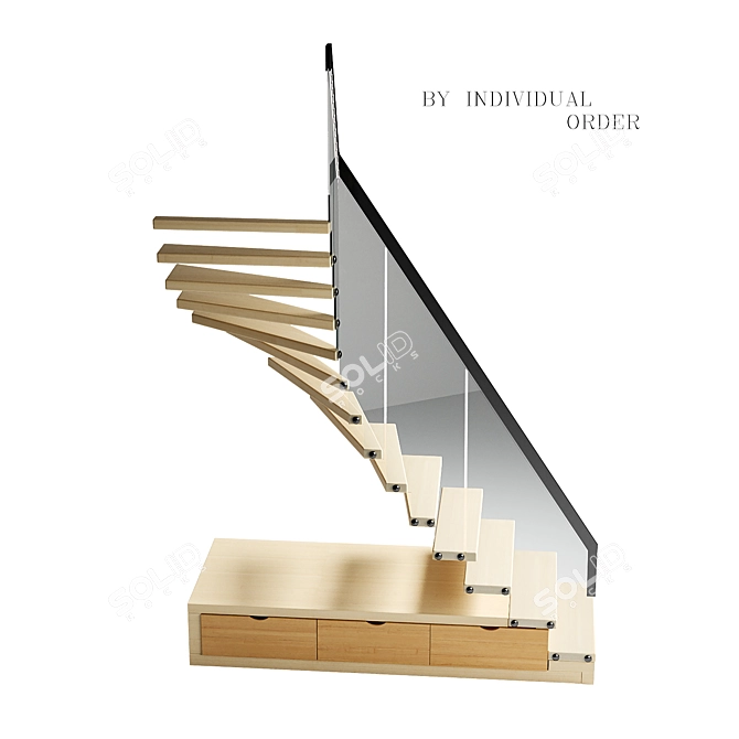 Title: Corner Staircase - Sleek Metal and Wood Design 3D model image 2