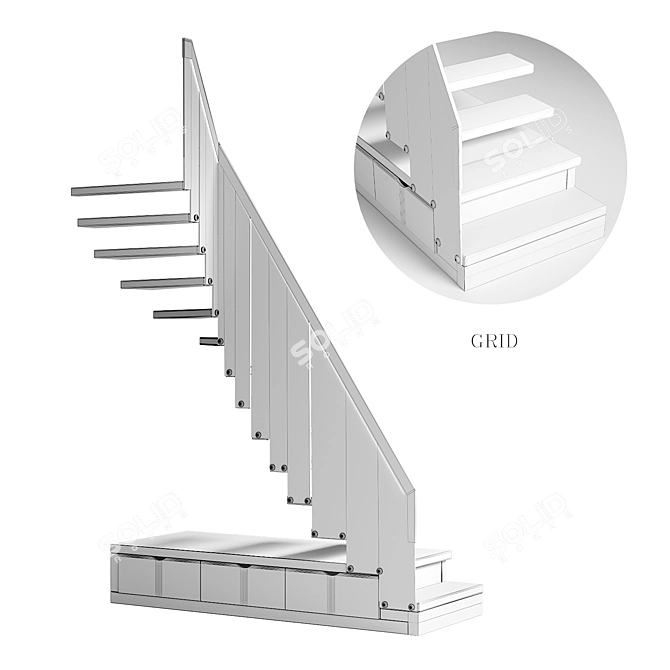 Title: Corner Staircase - Sleek Metal and Wood Design 3D model image 3