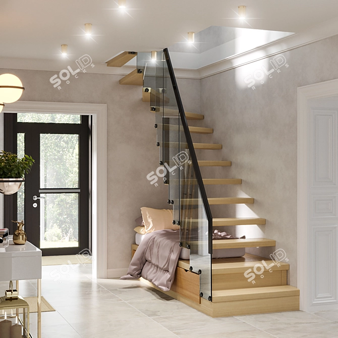 Title: Corner Staircase - Sleek Metal and Wood Design 3D model image 4