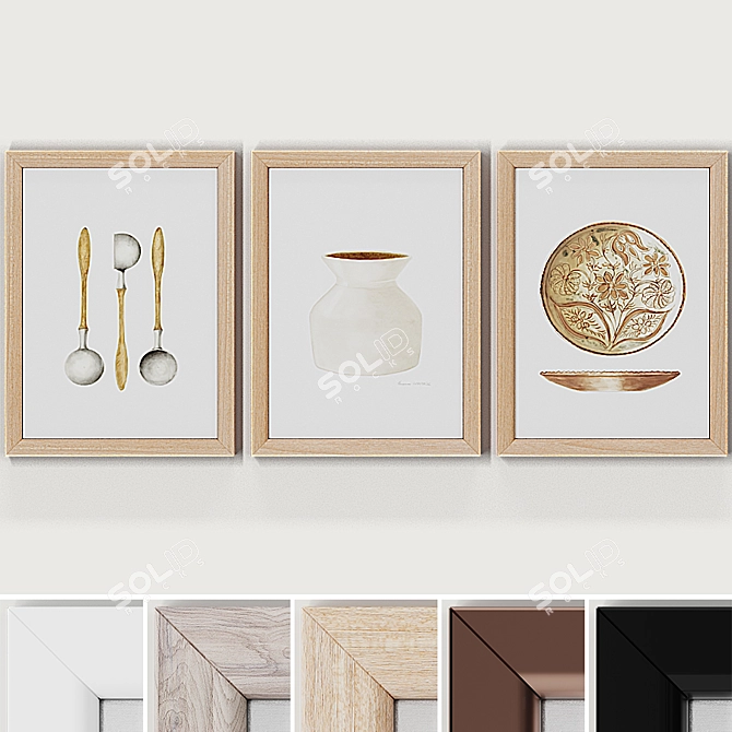 Kitchen Art Set: 5 Different Frame Colors 3D model image 1