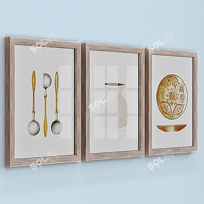 Kitchen Art Set: 5 Different Frame Colors 3D model image 2