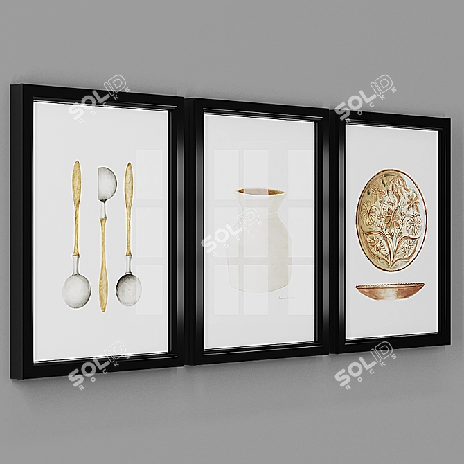 Kitchen Art Set: 5 Different Frame Colors 3D model image 4