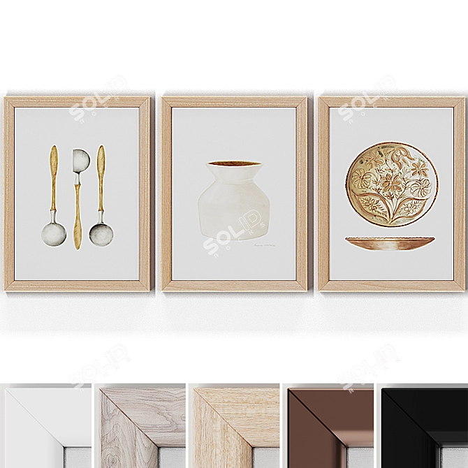 Kitchen Art Set: 5 Different Frame Colors 3D model image 8