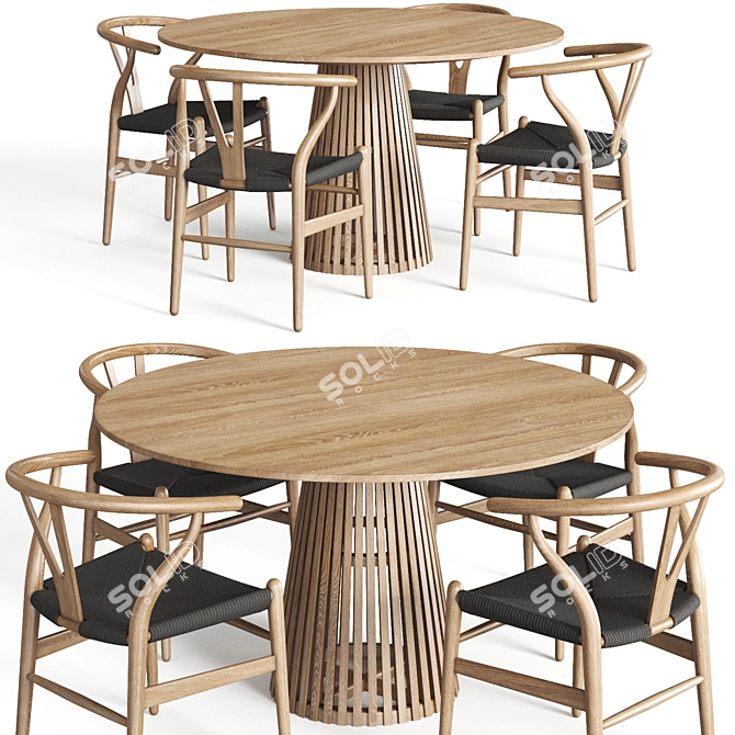 Elegant Rossella Oak Table & Wagner Chair 3D model image 1