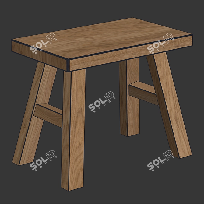 Zara Home Small Stool with Seamless Textures & Dual Wood Tones 3D model image 3