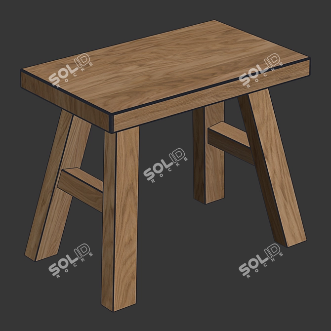 Zara Home Small Stool with Seamless Textures & Dual Wood Tones 3D model image 6