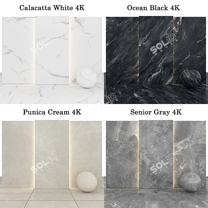 Marble Collection: Ocean Black, Punica Cream, Calacatta White 3D model image 2