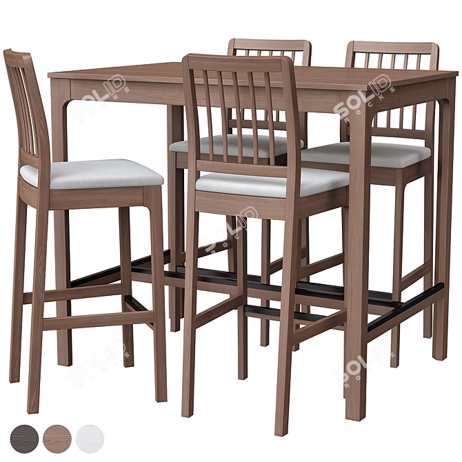 EKEDALEN Bar Set: Dark Brown/ Light Gray, 4 Chairs 3D model image 1