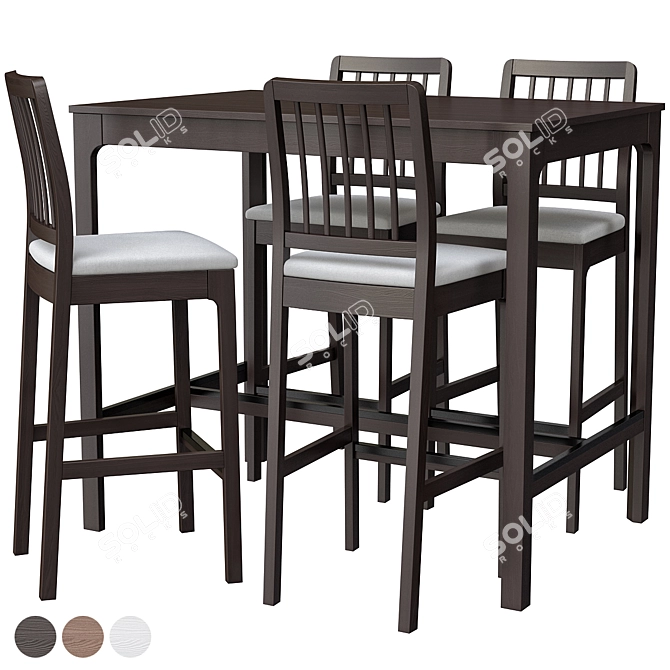 EKEDALEN Bar Set: Dark Brown/ Light Gray, 4 Chairs 3D model image 2