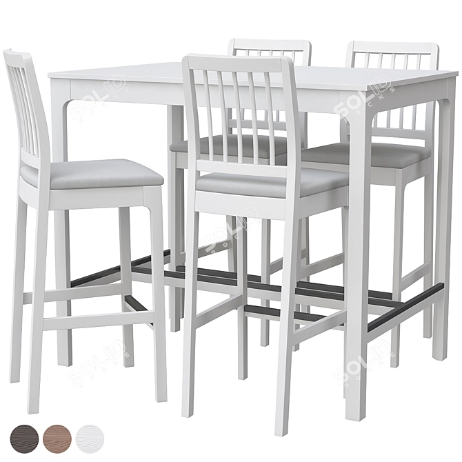 EKEDALEN Bar Set: Dark Brown/ Light Gray, 4 Chairs 3D model image 3