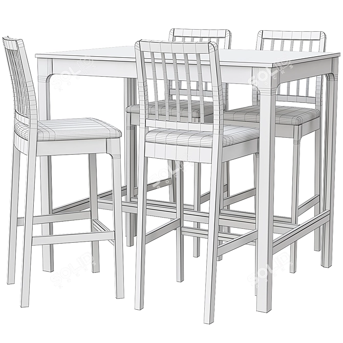 EKEDALEN Bar Set: Dark Brown/ Light Gray, 4 Chairs 3D model image 4