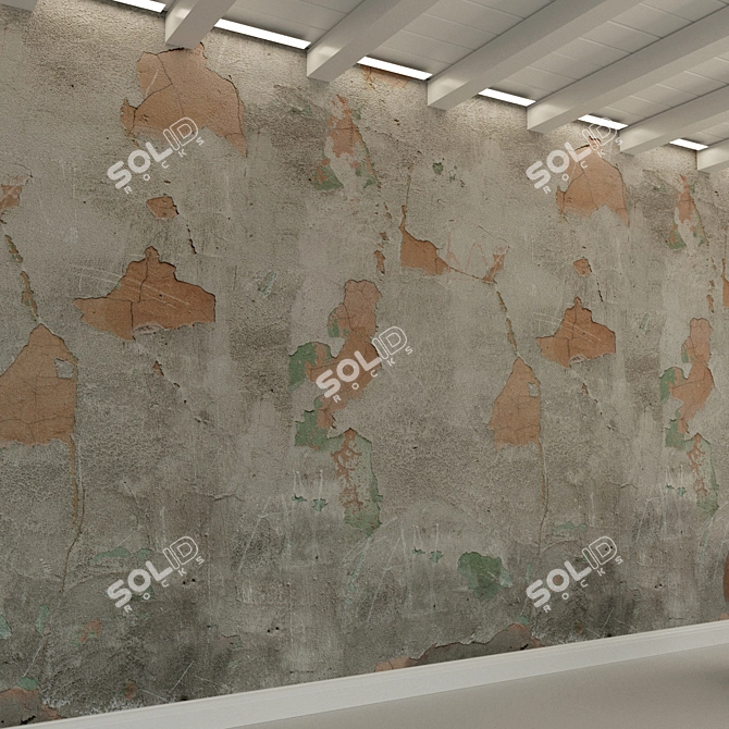 Title: Distressed Concrete Wall Finish 3D model image 3