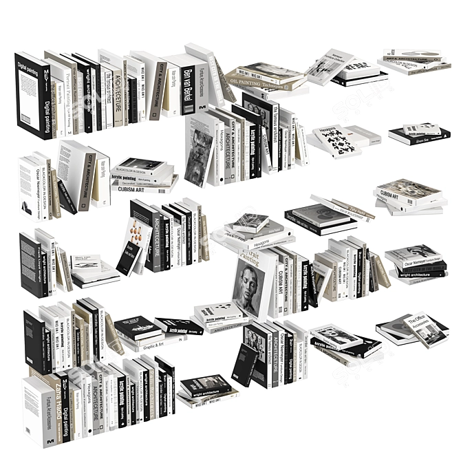 Book Collection Set with Separate Objects 3D model image 3