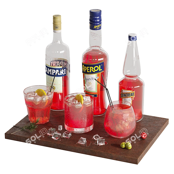 Elegant Aperol Cocktail Set 3D model image 2