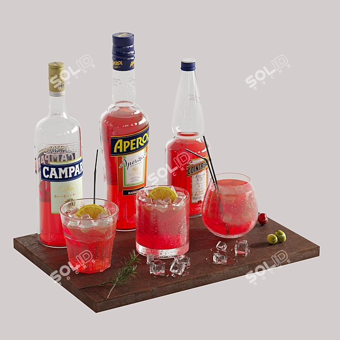 Elegant Aperol Cocktail Set 3D model image 4