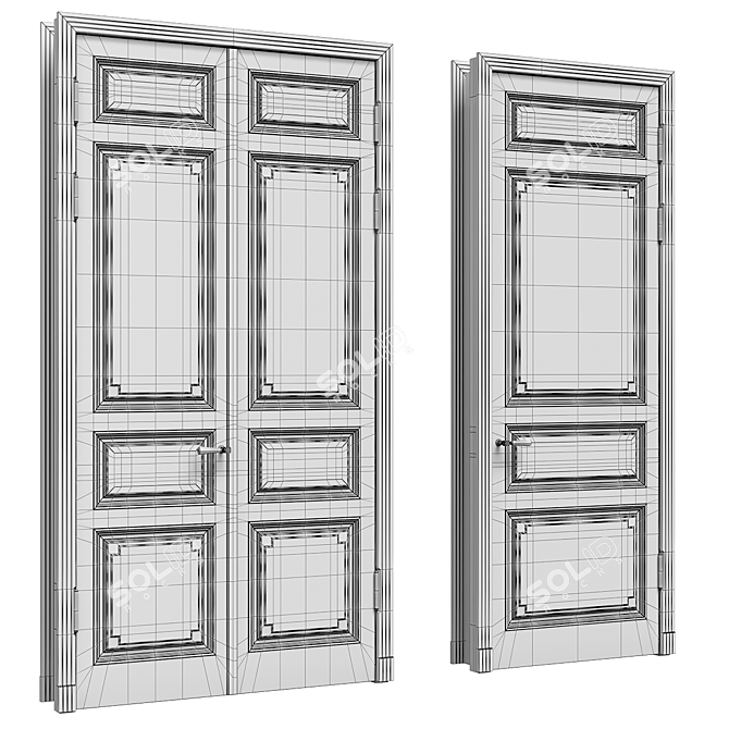 Classic Panelled Door with Brass Hardware 3D model image 5
