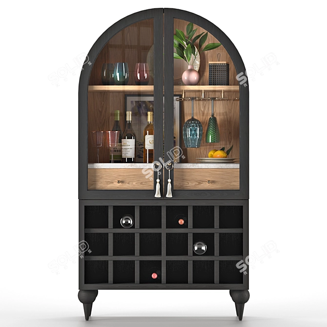 Elegant Fern Bar Cabinet: Wood, Glass, Marble 3D model image 1