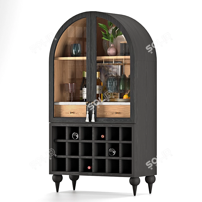 Elegant Fern Bar Cabinet: Wood, Glass, Marble 3D model image 2