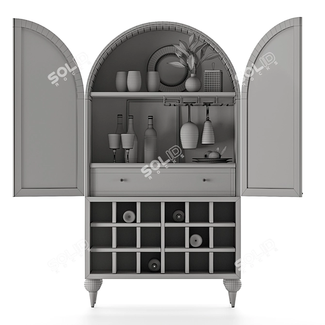 Elegant Fern Bar Cabinet: Wood, Glass, Marble 3D model image 4