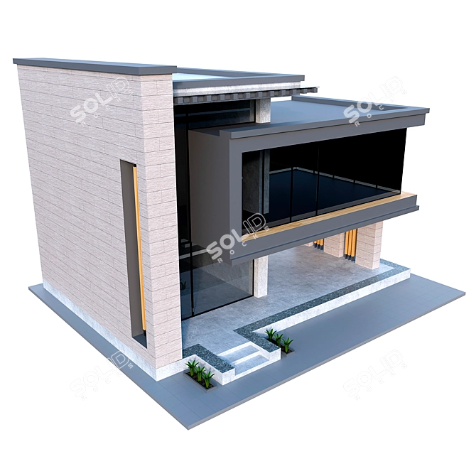 Modern Concrete House Model 3D model image 3