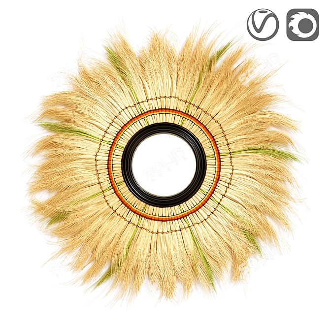 Boho Fringed Mirror: Natural Plant Fiber Design 3D model image 1