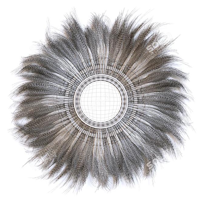 Boho Fringed Mirror: Natural Plant Fiber Design 3D model image 2