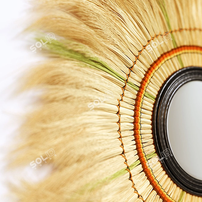 Boho Fringed Mirror: Natural Plant Fiber Design 3D model image 3