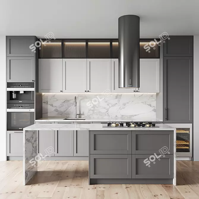 Modern Kitchen Set with Appliances 3D model image 1