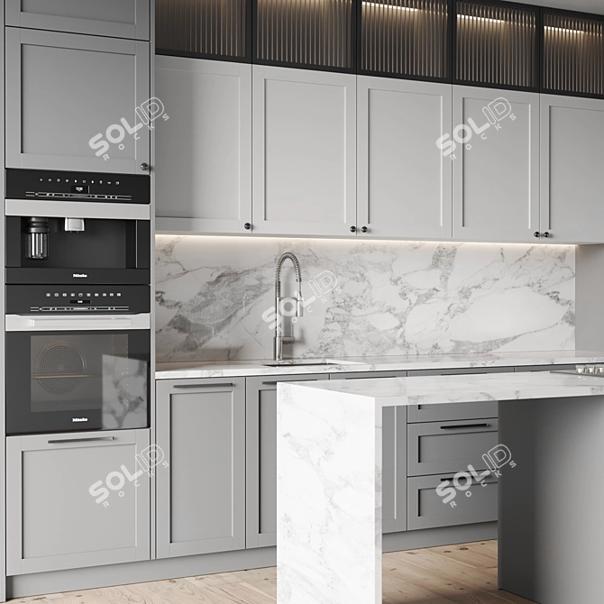 Modern Kitchen Set with Appliances 3D model image 2
