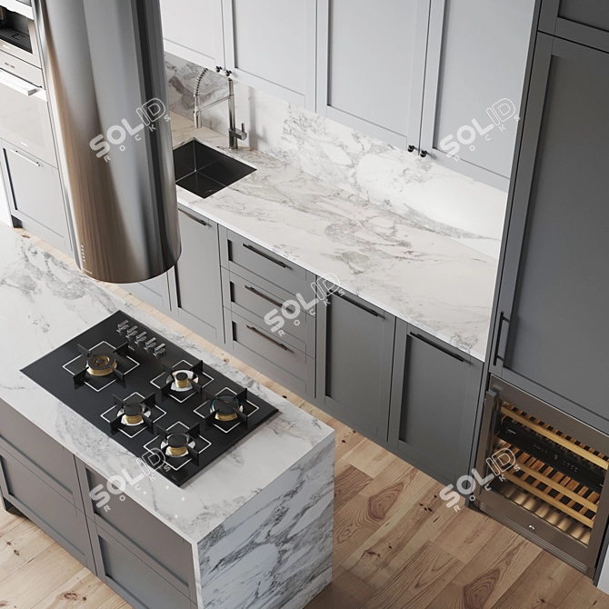 Modern Kitchen Set with Appliances 3D model image 3