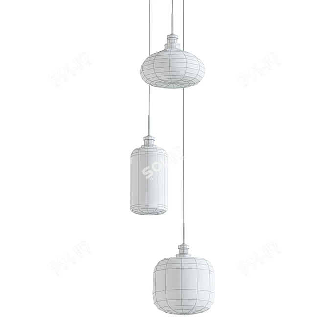 Elegant Smoked Glass 3-Light Pendant 3D model image 2