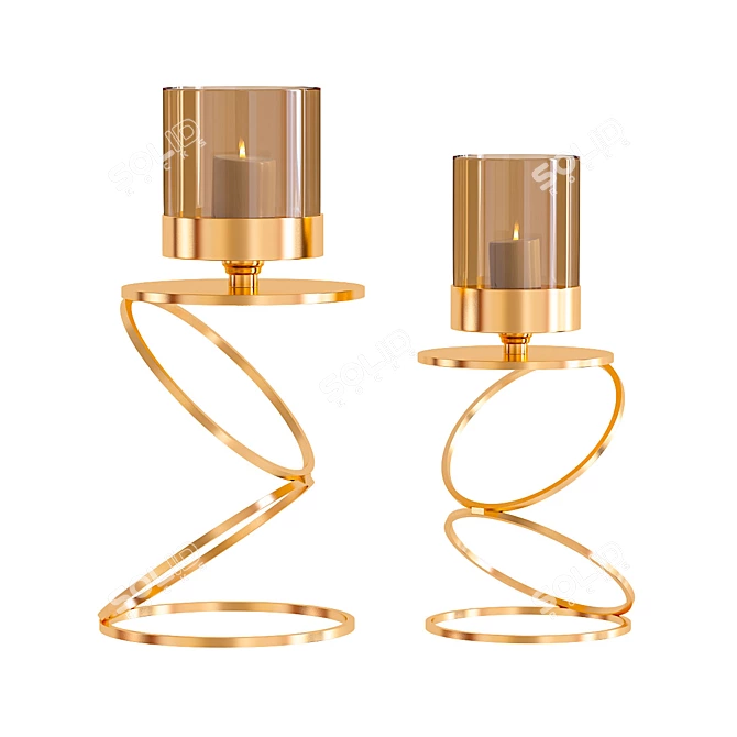 Sleek Metal Candle Holders 3D model image 1