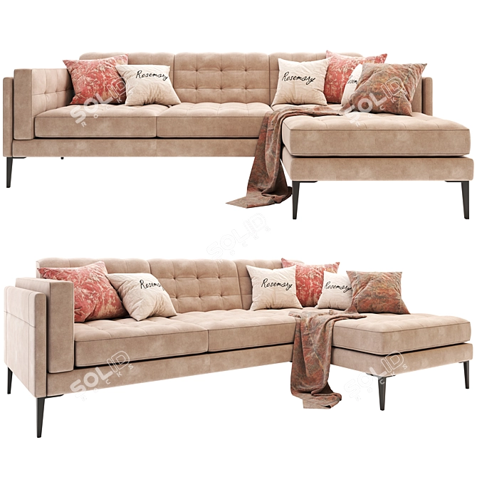 Modern Fabric Sectional Sofa 3D model image 1