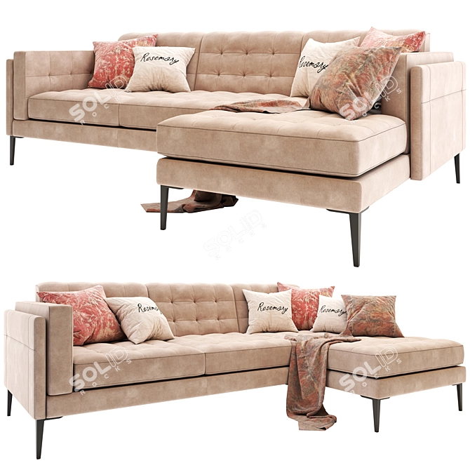 Modern Fabric Sectional Sofa 3D model image 2