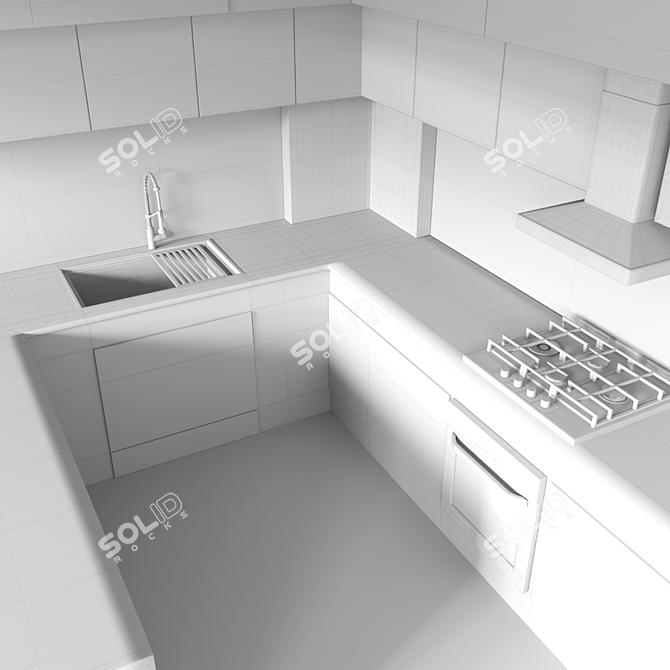 Samsung Kitchen Set with Dual Cook Oven, Gas Hob, Vent Hood, Wine Cooler, and Kraus Faucet 3D model image 4