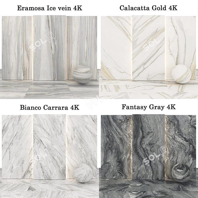 Luxury Marble Collection: Calacatta Gold, Fantasy Gray, Eramosa Ice, Bianco Carrara 3D model image 2