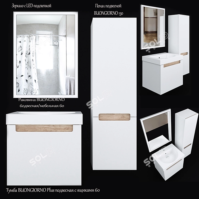 BUONGIORNO 60 Wall Mounted Cabinet with Sink 3D model image 2