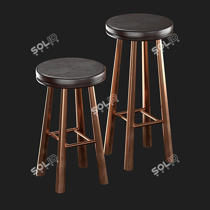 Sleek Metal and Wood Bar Stools 3D model image 1