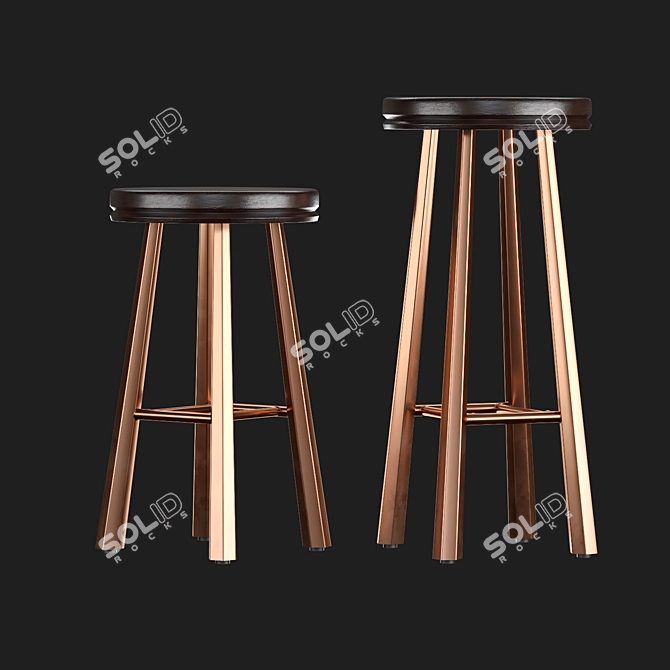 Sleek Metal and Wood Bar Stools 3D model image 2